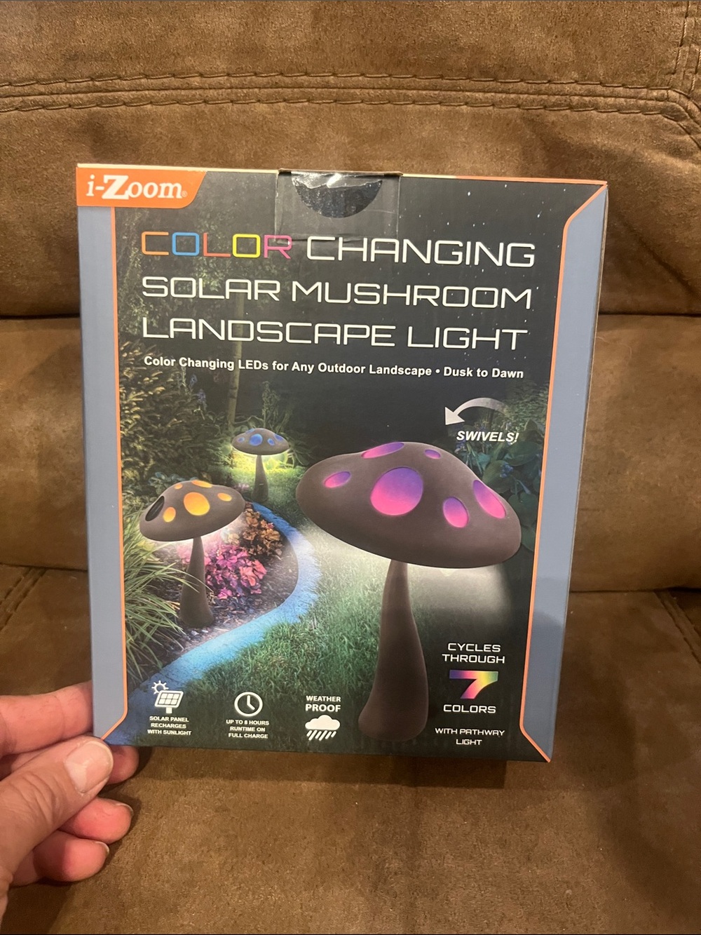 Zoom Color Changing Solar Mushroom Landscape Light - Brown with Multi-Color LEDs
